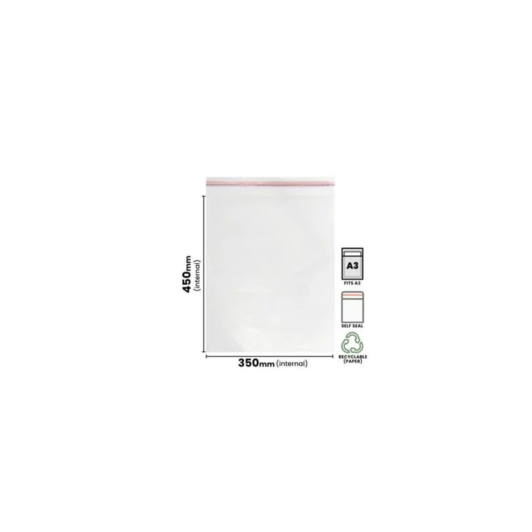 Lip seal 350x450mm+50 O/Lx40mic Clear PP